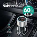 Sabawoon S134 60W Original Car Charger Adapter – PD + USB Dual Port Fast Charging For All Mobile Phones