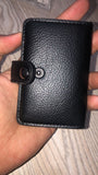 Slim Metallic Pop-Up Card Holder – Minimalist RFID Blocking Wallet With Leather Wrap (Black)