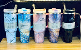 1200ml Stainless Steel Stanley Tumbler Glossy Marble Shades | Premium Vacuum Insulated Travel Mug | Leakproof Cup For Hot And Cold Drinks (Random Color)