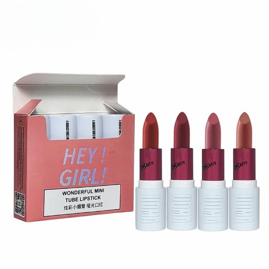 HengFang Hey Girl Mini Velvet Matte Lipstick Set | High Pigment Long-Lasting Lip Color | Pack Of 4 Shades