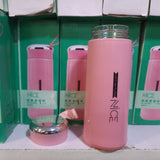 BPA Free Glass Water Bottle | 400ml Portable Tumbler | With Protective Plastic Shell | For School, Gym, Home & Office (Random Colour)