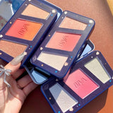 3 In 1 Colors Facial Blush Gradual Powder Blusher Shimmer Highlighter Three-Dimensional Brightening Powder Blusher Palette - Biya Korean Highlighter & Blush Palette