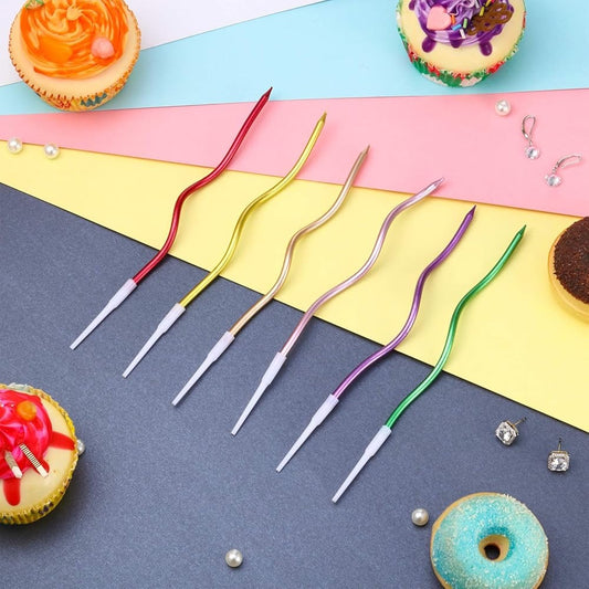 Curved Cake Candles | Pack Of 6 | Decorative Cake Toppers For Birthdays, Weddings & Celebrations ( Random Color)