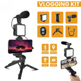 AY-49 Vlogger Video Making Kits Vlog Microphone LED Fill Light Mini Tripod Mobile Holder