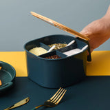 Combo Deal - 4 Section Spice Container Box & Multi-Function Spit Bone 10 Plate Set Kitchen Storage Organizer (Random Color)