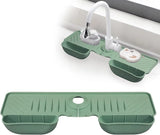 Silicone Faucet Splash Guard Mat With Sponge Holder – Green Sink Water Catcher & Kitchen Organizer