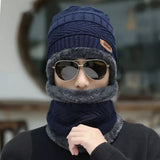 Winter Cap And Neck Elastic Knitting Thick Fleece Warm Woolen Beanie Cap Sport Hat & Neck Scarf Set 2 Piece(Random Colors)