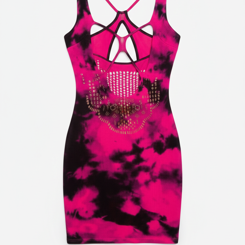 Exotic Criss-Cross Neck Tie-Dye Stocking Night Dress For Women | Seamless Mesh Nighty (Free Size)