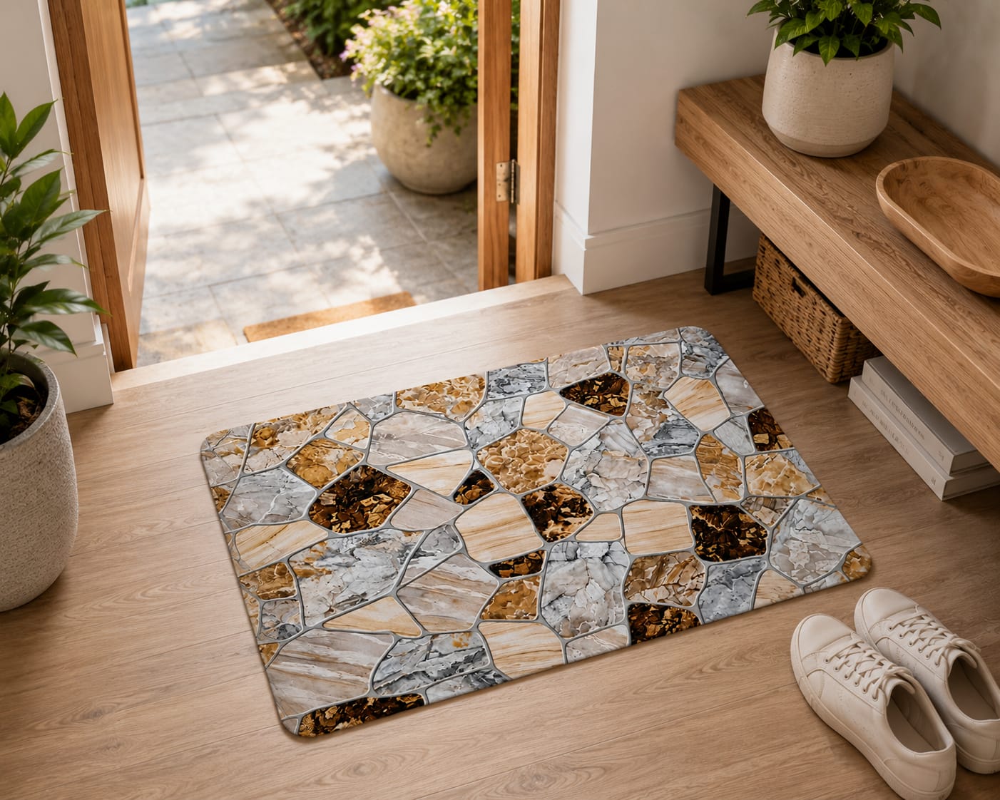 Super Absorbent Non-Slip Bathroom Floor Mat - Quick-Dry Soft Marble Stone Design 23 × 15 Inch