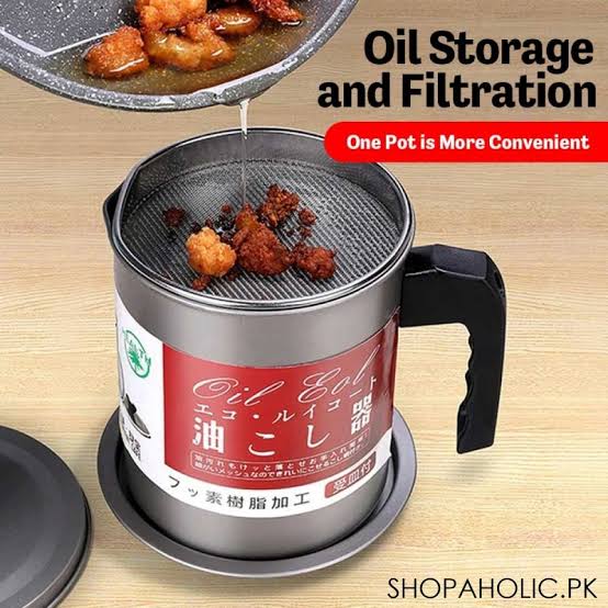 High Quality 1.4L Fryer Oil Filter Pot – Carbon Steel Oil Can With Stainless Steel Strainer Kitchen Storage Jug (Without Box)