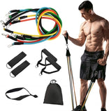 Premium Resistance Band Set For Home Workouts - 11 Piece Elastic Fitness Exercise Tubes With Carrying Pouch