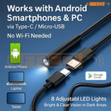USB Endoscope Mini Hidden Camera 1080P With 8 Adjustable LED Lights & 5M Waterproof Cable