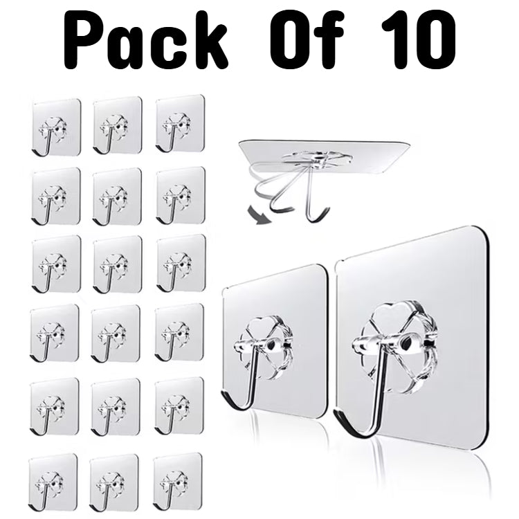 Transparent Self-Adhesive Wall Hooks Sticker – Strong Hold, No Drill, Damage-Free Hanging - Pack Of 10