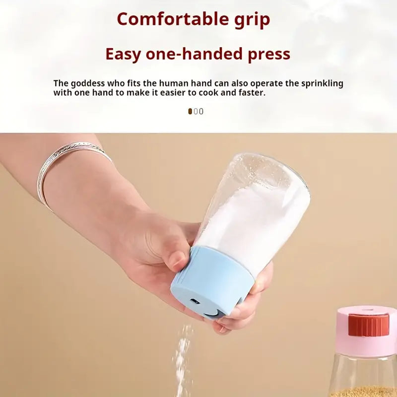 Sealed Seasoning Quantitative Bottle Salt Pepper Condiment Dispenser Glass Spice Jar | Salt Control Bottle Press - 180ml (Random Color)