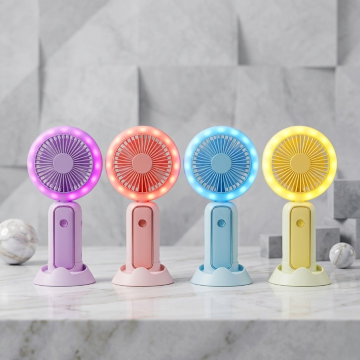 1 PCs Mini Portable Hand Fan With Led Light Rechargeable Compact Design For Indoor Outdoor Cooling And Lighting