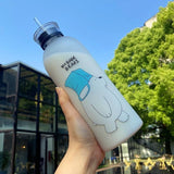We Bare Bears Panda Water Bottle 1000ml – Cute Cartoon Design With Straw & Two Caps | Durable Reusable Bottle For Daily Hydration - Plastic (Random Design)