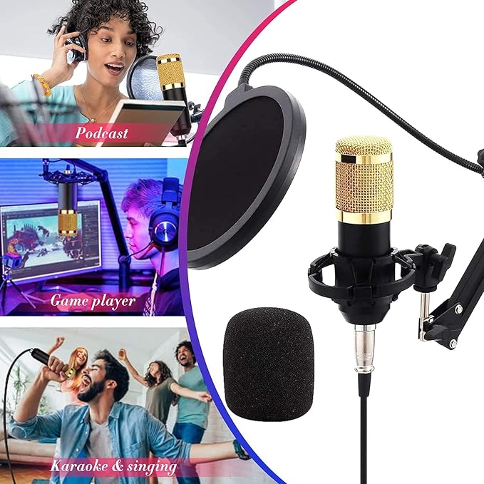 V8 Bm-800 Podcast Mic Set With Live Sound Card Condenser Microphone With Rechargeable 12 Kinds Of Auxiliary Background For Karaoke Singing Youtube Recording Mic