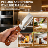 1 PCs Multi-Functional Knife Peelers For Kitchen, Multi Functional Vegetable Peeler, 3 In 1 Multi Functional Wooden Handle Peeler And Bottle Opener