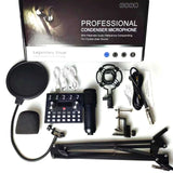 V10 BM-800 Podcast Condenser Microphone Set With Live Sound Card & Adjustable Scissor Arm Stand