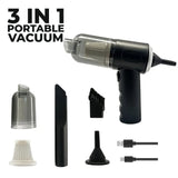 3 In 1 Portable Wireless Vacuum Cleaner – High Power Suction, Air Pump & Duster For Home, Car & Laptop