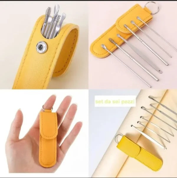 Pack off 6 Ear Pick with Storage Bag Dig Ear Wax Remover Cleaner Care Portable Travel Kit Cleaner Spoon