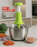 Large 2L Bowl Effortless Vegetable Chopper & Meat Mincer – Manual Hand-Press Food Processor For Fruits, Herbs, Garlic, And Onions (Random Color)