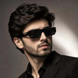 Leopard Logo Unisex Full-Rim Rectangular UV400 Sunglasses | Black Tint Lightweight Frame | Casual Street Style Eyewear