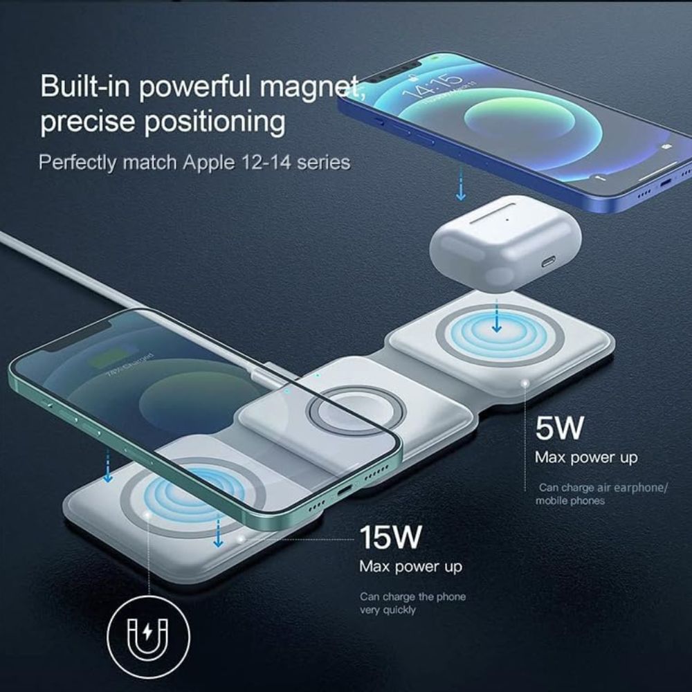 3 In 1 15W Fast Magnetic Wireless Charging Pad For IPhone, AirPods & Smartwatch