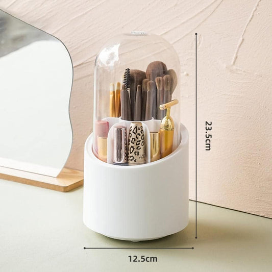 Brush Container Makeup Brush Holder Dust-Proof Rotating Plastic Lipstick Eyebrow Pencil Vanity Supplies ( Random Color)