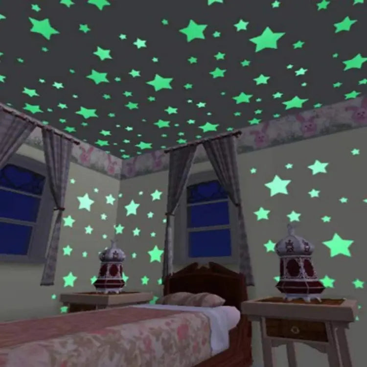 Pack of 100 - Multicolor 3D Glowing Star Night Dark Room Decor