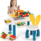 Kids Building Blocks Table With Chair – Multi-Functional Play Set For Creative Learning, Building, Drawing, And Fun Activities
