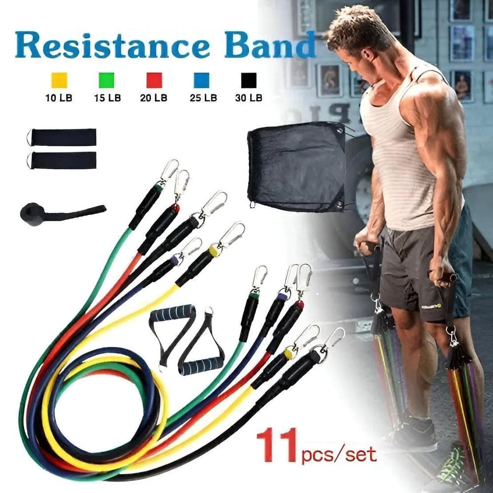 Premium Resistance Band Set For Home Workouts - 11 Piece Elastic Fitness Exercise Tubes With Carrying Pouch