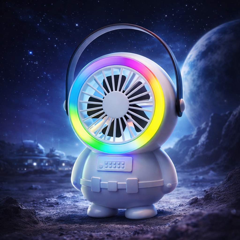 Astro Series Astronaut Mini Desktop Fan – Portable USB Rechargeable Fan With RGB Night Light
