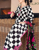 Elegant All-Over Checkerboard Print Embroidered Lawn 3Pc Unstitched Dress With Chiffon Dupatta – Summer Collection 2026