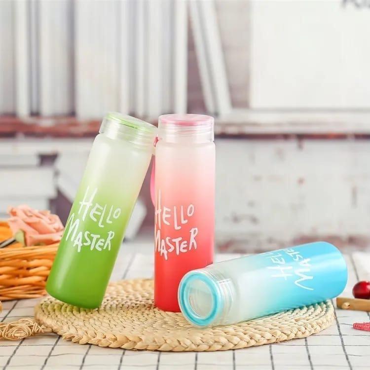 Hello Master 480ml Frosted Glass Water Bottle - Transparent Leak-Proof Portable Drinkware With Carrying Strap (Random Color)