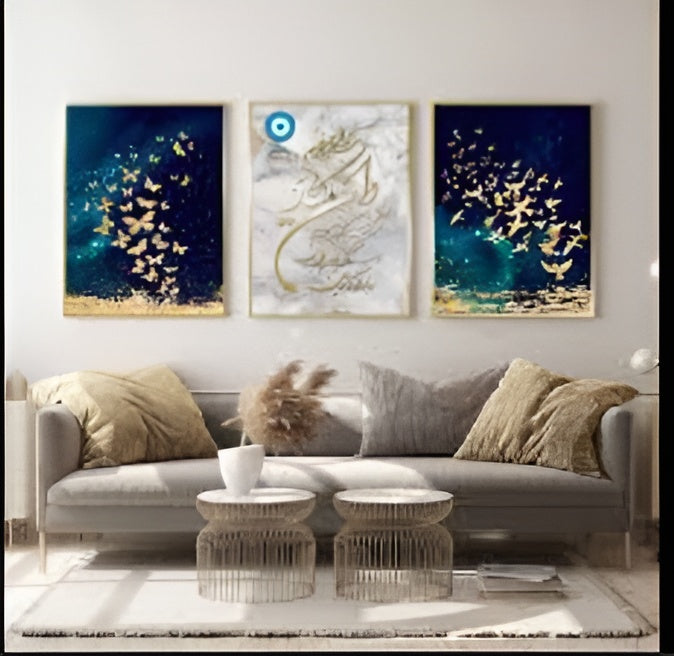 set of 3 sticky wooden frames for home office wall decore / sticky phototiles