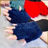 Winter Half Finger Pair Gloves For Women Plush Warm Fingerless Pair Gloves In Multicolor (Random Color)
