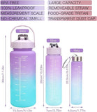 3 Piece Motivational Water Bottle Set BPA Free Plastic Gradient Colors For Students Fitness And Daily Use | Random Color