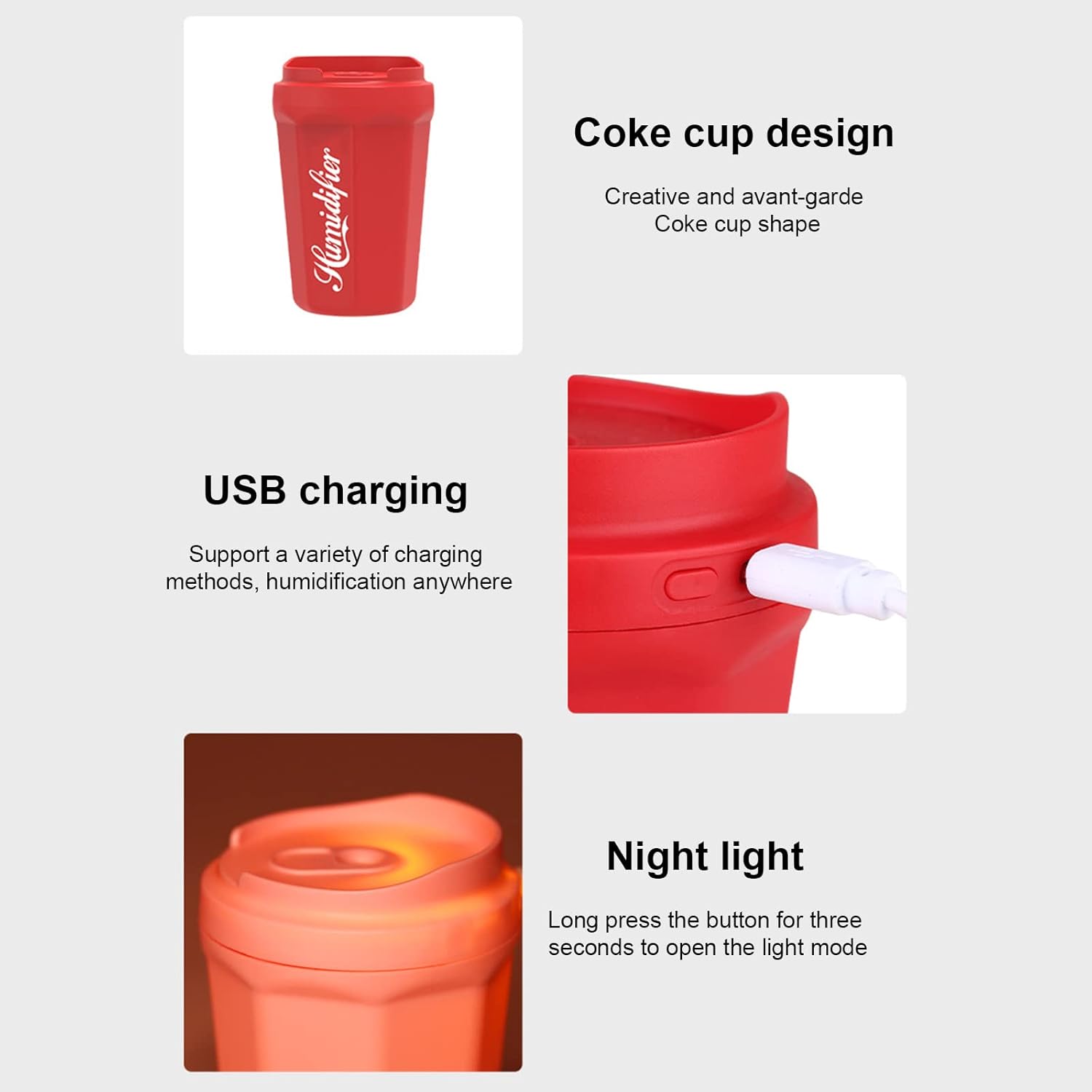 Coke Cup Humidifier Car Home USB Aroma Diffuser Summer Flame Air Coke Cup Cool Mist Bedroom Study Room Mini Humidifier (random color)