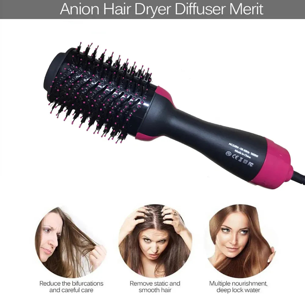3‑In‑1 Hair Dryer With Comb, Hair Straightener & Curler For Easy Styling