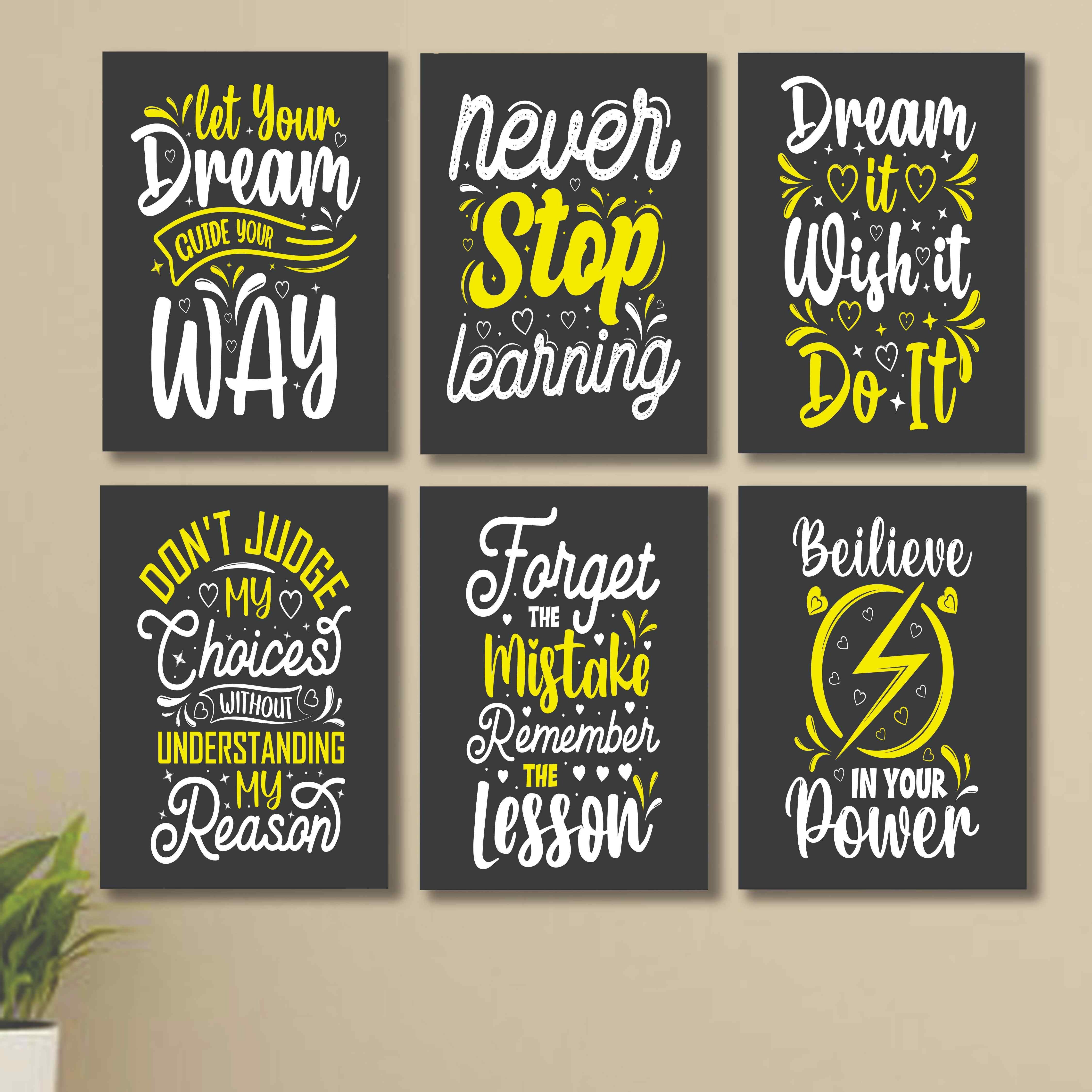 Set Of 6 Motivational Sticky Canvas Frames For Wall Decore / Sticky Phototiles