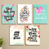 Set Of 5 Floral Motivational Wall Art Frames – 8x11" MDF With Sticky Backing
