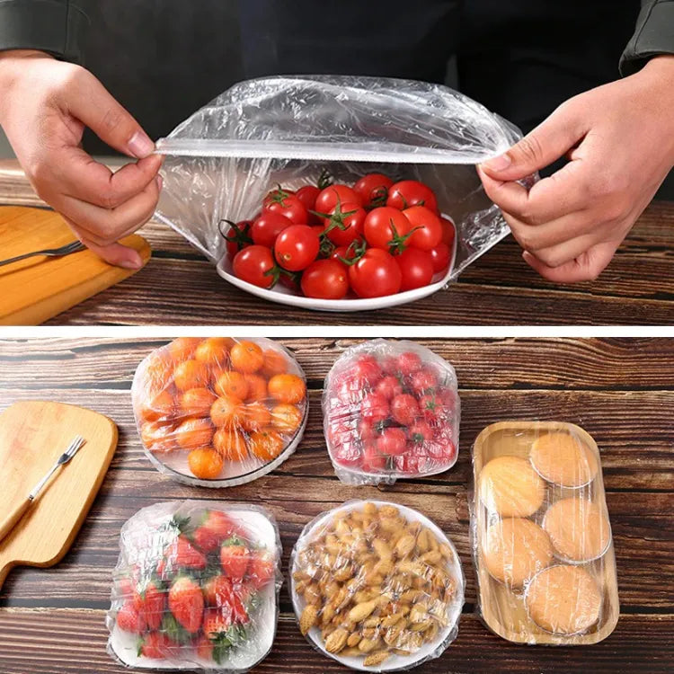 100pc Disposable Cling Film Cover Household Refrigerator Food Fruit Preservation Cover Dust-Proof Plastic Fresh-Keeping Cover.