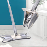 Rotating X Mop Flat Microfiber Floor Mop With 360° Squeeze System And Replaceable Cloth Heads