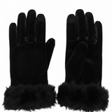 Women's & Girls Black Winter Velvet Gloves With Fur Cuff – Warm Soft Hand Gloves (1 Pair)