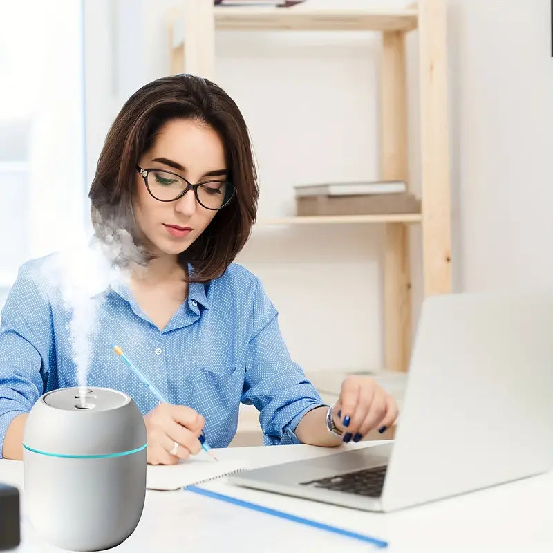 Humidier with Warm LED Outline USB Portable Air Humidifier Essential Oil Diffuser Modes Auto Off With LED Light For Home Car Mist Maker Face Steamer Car Air Fresheners