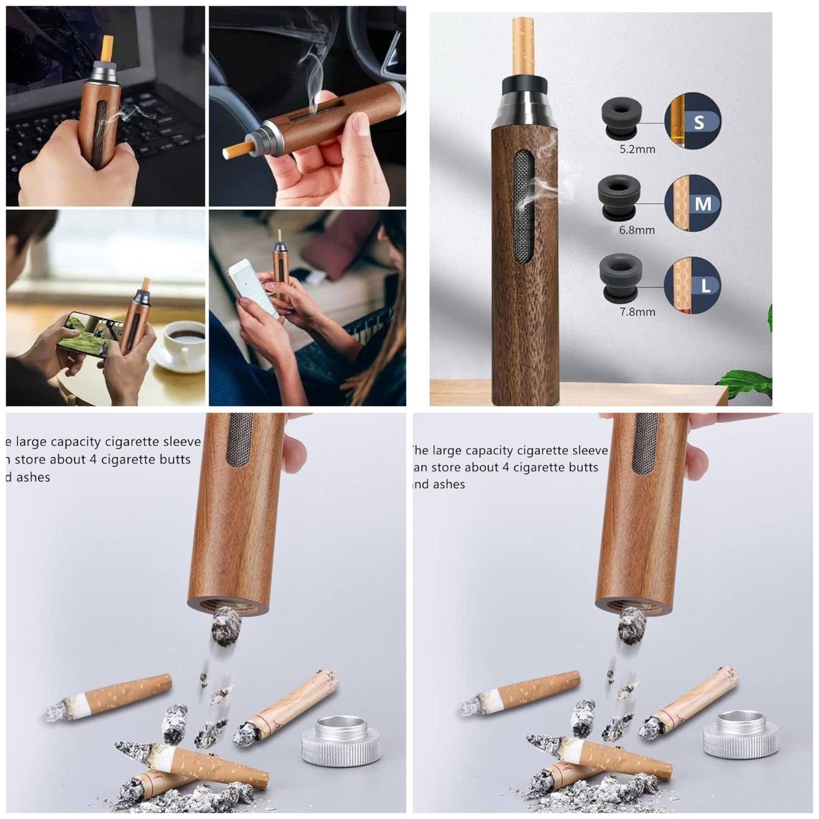 Premium Handheld Ashless Cigarette Holder – Portable Wooden Anti-Ash Car & Desktop Smoking Sleeve Protective Cover