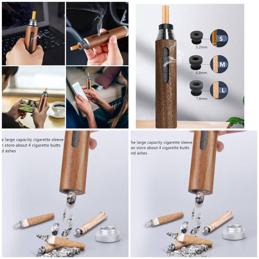 Premium Handheld Ashless Cigarette Holder – Portable Wooden Anti-Ash Car & Desktop Smoking Sleeve Protective Cover