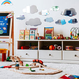 8 Pcs Acrylic Cloud Shape Mirror Wall Art Decor Cloud Mirror Stickers Decals for Kids Girls Bedroom Bathroom Playroom silver