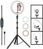 Portable 10-Inch LED Ring Light With 7 Feet Adjustable Tripod Stand & Mobile Holder | 3 Light Modes | Foldable 2 Feet | USB Powered